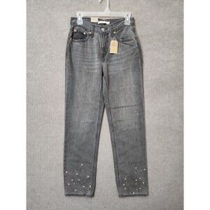 Levis Low Pro Straight Jeans Womens 25 Gray Splatter Hem 100% Cotton NEW